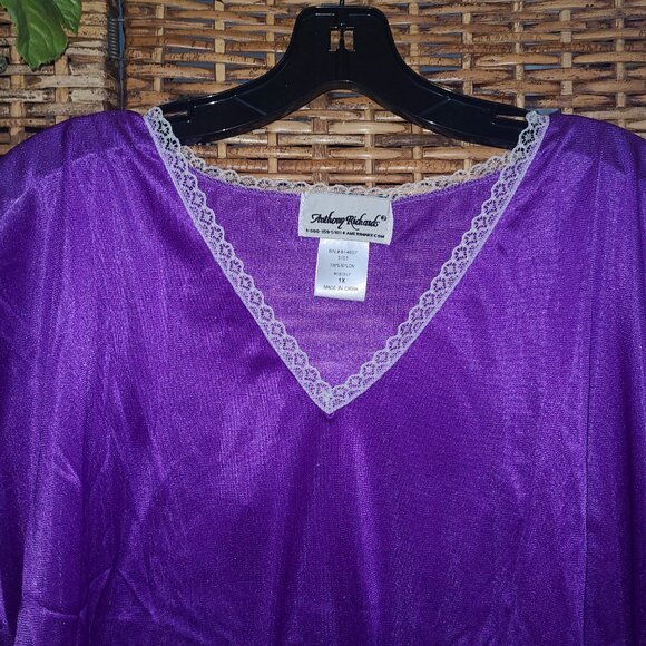NWT VTG Anthony Richards Purple Nightgown Nightshirt Nylon W/ Lace Trim 1X - Picture 5 of 7